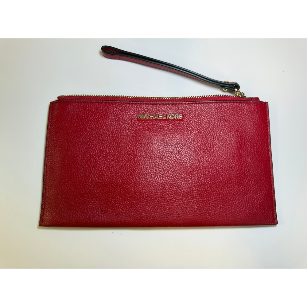 Michael‎ Kors Jet Set Large Women Leather Top Zip Clutch Wristlet Wallet in Red